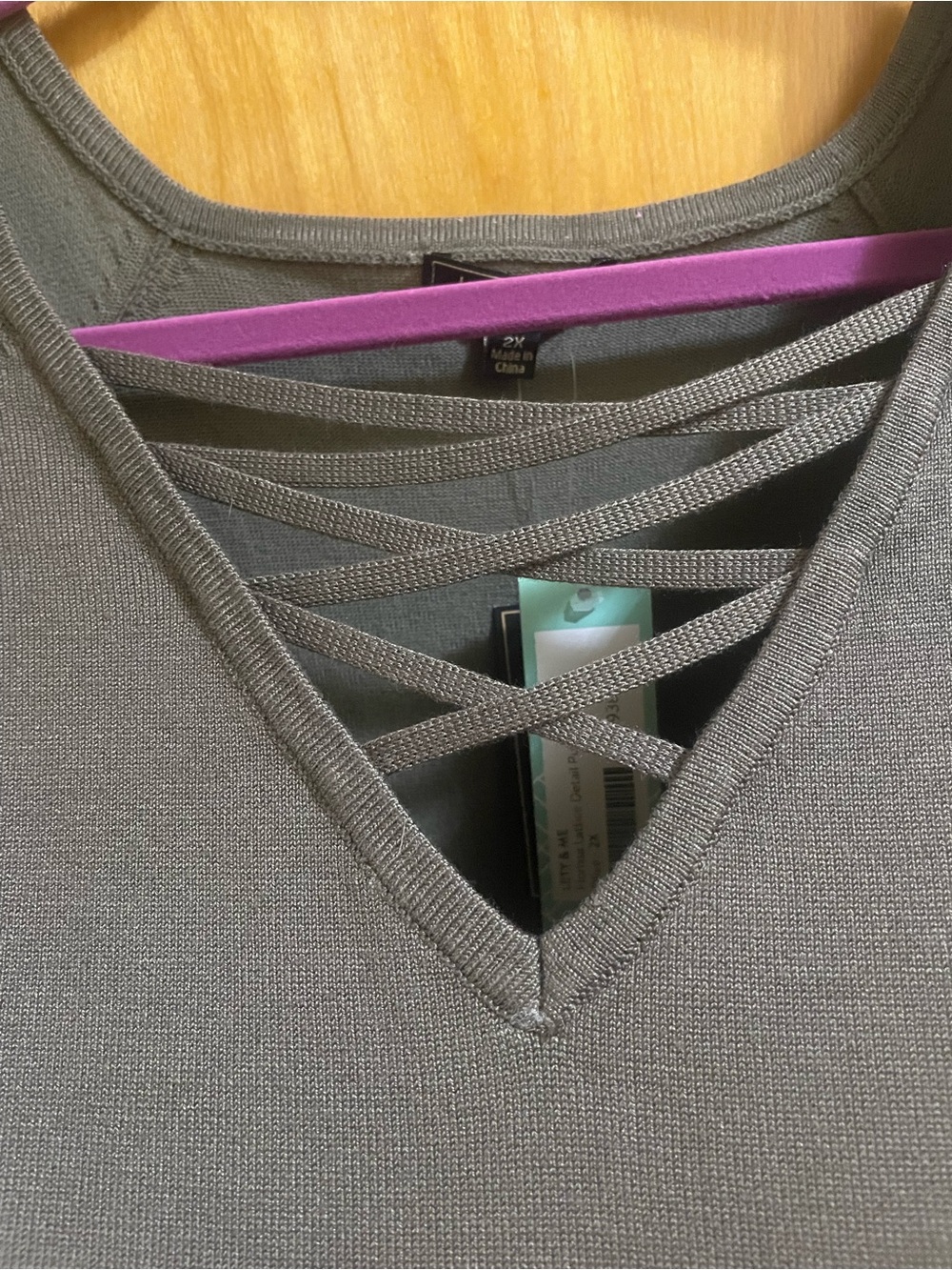 Women's Olive Green V-Neck Long Sleeve Top with Lattice Detail - Picture 10 of 10